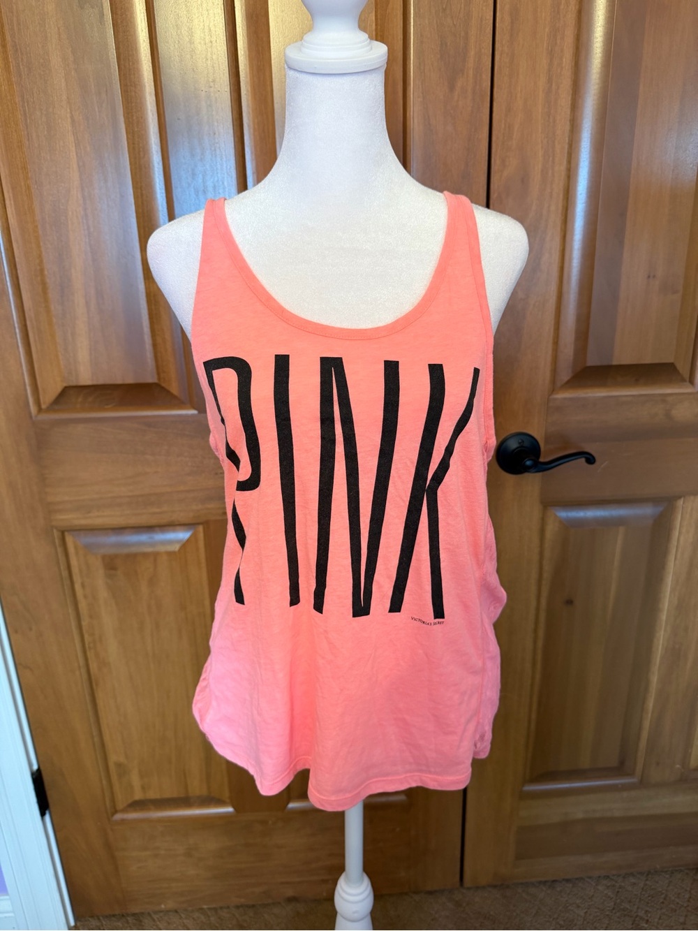 PINK Victoria's Secret Coral Pink Tank with Bold Black Logo